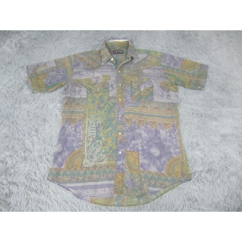 Palomino Western Shirt Mens 16-16.5‎ Multicolor Abstract Pearl Snap Short Sleeve